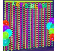 Neon Party Decorations - 2 Pcs Colorful Fluorescent Disco Tinsel Curtains Neon Streamers for Glow in the Dark Party Supplies Photo Booth Prop Backdrop Streamer
