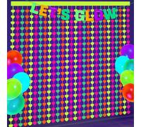 Neon Party Decorations - 2 Pcs Colorful Fluorescent Heart Tinsel Curtains Neon Streamers for Glow in the Dark Party Supplies Photo Booth Prop Backdrop Streamer