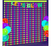 Neon Party Decorations - 2 Pcs Colorful Fluorescent Star Tinsel Curtains Neon Streamers for Glow in the Dark Party Supplies Photo Booth Prop Backdrop Streamer
