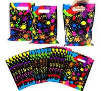 Omlisca Neon Party Favors Bags 50 Pieces Let's Glow in The Dark Party Supplies Colorful Goodie Candy Gift Bags Plastic Treat Bags with Handles Birthday Retro 80's 90's Party Decorations