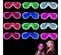 Neon Party Glasses,12Pack LED Light up Glasses Flashing Glow Sunglasses,Luminous Shutter Glasses Rave Glasses for Kids Adults 80s 90s Discos Party Concert Halloween New Years Eve Xmas Party Bag Filles