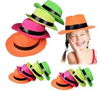 Neon Party Hats 12 x Neon Gangster/Cowboy Hat Plastic Party Fedora UV Blacklight Glow In The Dark Accessories For Kids & Adults Great For Parties, Photo Booth Props, Wedding & Hen/Stag (Pack of 12)