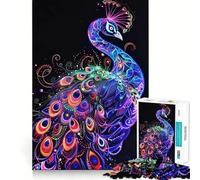 Neon Peacock Art 1000 Piece Jigsaw Puzzles for Adults Jigsaw Brain Workout Toy Bonding Time Art Assembly Stylish Gift (38x52cm)