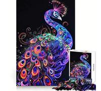 Neon Peacock Art Jigsaw Puzzle for Teenagers 1000 Pieces Solid Logic Toy Relaxing Fun Precision Cut Heartfelt Gift (50x75cm)