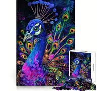 Neon Peacock Portrait 1000 Piece Jigsaws for Teenagers Brain Workout Toy Easy Leisure Image Assembly Stylish Gift (38x52cm)