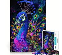 Neon Peacock Portrait Jigsaw Puzzle for Teenagers 1000 Pieces Solid Logic Toy Relaxing Fun Precision Cut Heartfelt Gift (50x75cm)