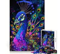 Neon Peacock Portrait Jigsaw Puzzle for Teenagers 1000 Pieces Solid Logic Toy Relaxing Fun Precision Cut Heartfelt Gift (50x75cm)