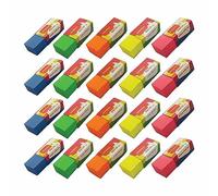 NEON Pencil Rubber Erasers, Multicolour, Pack of 20, Medium, Soft Classic Eraser, Cube Coloured Erasers for School Home Office Use, iZOFAX Black Ball Pen