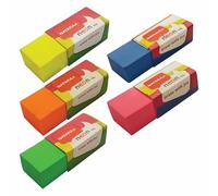 NEON Pencil Rubber Erasers, Multicolour, Pack of 5, Medium, Soft Classic Eraser, Cube Coloured Erasers for School Home Office Use, iZOFAX Black Ball Pen