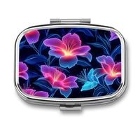 Neon Peonies and Lilies Pill Box 2 Compartment Portable Medicine Pill Case Travel Pill Organizer for Pocket Purse