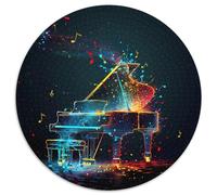 Neon Piano Jigsaw 1000 Piece Round Puzzle Musical Note Light Streaks Creative Puzzles Perfect for Home Decor And Gifts 1000pcs (67.5x67.5cm)