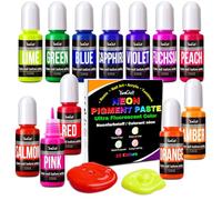 Neon Pigment Paste 12 Colours, Concentrated Dye for Epoxy Resin Crafts | Fluorescent neon pigment for epoxy resin, nail art, candles, slime, bath bombs & more. Easy mix, deep pour, vibrant crafts.