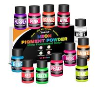 Neon Pigment Powder 12 Colors, Fluorescent Mica Resin Colorant for Nail Art | Vibrant fluorescent mica dye for resin slime candles soap painting jewelry eyeshadow tumblers Halloween DIY craft projects