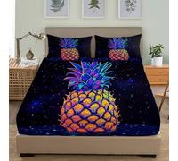 Neon Pineapple 4ft Small Double Fitted Sheets 48x75 inch - 30cm Deep Pocket Fitted Bed Sheet - Soft Brushed Microfibre Bedding, Colorful Starry Sky Wrinkle & Shrink Resistant Bottomsheet