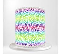 Neon Pink Blue Green Leopard Animal Skin Pattern Wrap Around Print A4 Edible Paper Icing Sheet Cake Topper Side Ribbon Border Decor for Personalised Themed Decorations