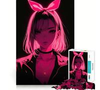 Neon Pink Glow Anime Girl 1000 Piece Jigsaw Puzzles for Adults Logic Boost Toy Family Bond Premium Edge Warm Surprise (50x75cm)