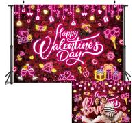 Neon Pink Happy Valentine Backdrop Pink Neon Love Hearts Valentines Photography Background Valentines Day Romantic Couple Rose Wall Decoration Banner Supplies (7x5FT(84x60 inch))