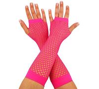 Neon Pink Long Fishnet Fingless Gloves