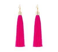 Neon Pink Plain Long Tassel Earrings Gold Metal Cap and Hook