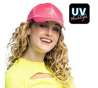 Neon Pink Sequin Baseball Cap UV 80s 90s Festival Fancy Dress Hat