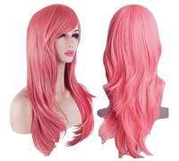Neon Pink Wavy Wig 20 Inch Long, Ladies Adult Fancy Dress Costume Hair, Synthetic Fibre, Bright Pop Party Accessory for Festivals Cosplay