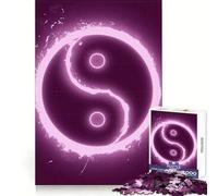 Neon Pink Yin Yang Symbol Jigsaw Puzzles for Teenagers 1000 Pieces Logic Toy Casual Fun Precision Cut Heartfelt Gift (38x26cm)