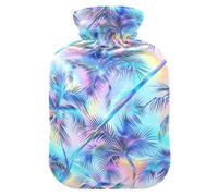 Neon Plam Trees Pattern Hot Water Bottle with Velvet Cover Hot Water Bag for Pain Relief 1L, Neck Cramps Shoulders Pain Relief, Hot Cold Pack