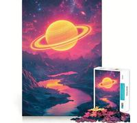 Neon Planet in Alien Landscape 1000 Piece Jigsaw Puzzle for Teenagers Brain Workout Toy Calming Play Art Assembly Festive Gift (38x26cm)