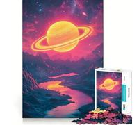 Neon Planet in Alien Landscape Jigsaw Puzzles 1000 Piece for Adults Memory Boost Indoor Fun Pattern Assembly (38x52cm)