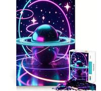 Neon Planet with Rings And Stars 1000 Piece Jigsaw Puzzle for Adults Smart Game Soothing Fun Pattern Assembly Stylish Gift (38x26cm)