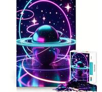 Neon Planet with Rings And Stars 1000 Piece Jigsaws for Adults Mind Exercise Toy Quiet Fun Design Assembly Thoughtful Gift (38x52cm)