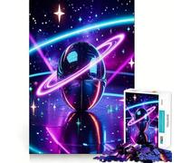 Neon Planet with Rings in Space Adult Jigsaw Puzzles 1000 Pieces Sharp Logic Toy Stress Release Tight Cut Art Collectible (50x75cm)