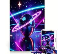 Neon Planet with Rings in Space Adult Jigsaw Puzzles 1000 Pieces Sharp Logic Toy Stress Release Tight Cut Art Collectible (50x75cm)