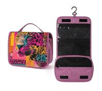 Neon Pop Art Leopard Travel Toiletry Bag for Women,Hanging Makeup Organizer with Hook for Shampoo