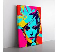 Neon Pop Art Woman Canvas Wall Art Print Ready to Hang, Framed Picture for Living Room Bedroom Home Office Décor, 50x35 cm (20x14 Inch)