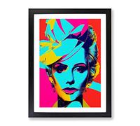 Neon Pop Art Woman Framed Print for Living Room Bedroom Home Office Décor, Wall Art Picture Ready to Hang, Black A4 Frame (34 x 25 cm)