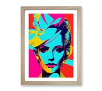 Neon Pop Art Woman Framed Print for Living Room Bedroom Home Office Décor, Wall Art Picture Ready to Hang, Oak A3 Frame (34 x 46 cm)