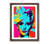 Neon Pop Art Woman Framed Print for Living Room Bedroom Home Office Décor, Wall Art Picture Ready to Hang, Walnut A3 Frame (34 x 46 cm)