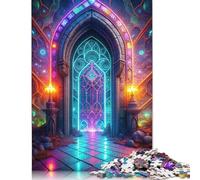 Neon Portal Stained Glass Puzzle for Adults And Teenagers 500 Pieces Wooden Puzzles for Adults Puzzles for Teenagers Age 12 Years Up 500pcs (52x38cm)
