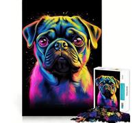 Neon Pug Portrait Dog 1000 Pieces Jigsaw Puzzles for Adults Mind Skill Toy Easy Leisure Design Assembly Seasonal Gift (38x52cm)