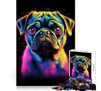 Neon Pug Portrait Dog Jigsaw Puzzles for Adults1000 Piece Intellect Toy Stress Relief Precise Cut Perfect Present (38x26cm)