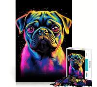 Neon Pug Portrait Dog Jigsaw Puzzles for Adults1000 Piece Intellect Toy Stress Relief Precise Cut Perfect Present (38x26cm)