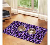 Neon Purple Pink Leopard Animals Print,Waterproof Pet Feeding Mat,PU Leather Placemats for Cat Dog Water Bowl,Food Mats,40x60cm