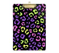 Neon Purple Pink Leopard Pattern Acrylic Metal mini clipboard Standard Letter A4 Size Transparent for First Year Teacher Must Haves Gold 12x9in Tabla para escribir con Clip
