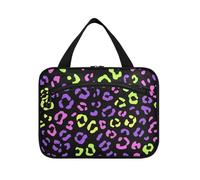 Neon Purple Pink Leopard Pattern Hanging Travel Cosmetic Bags for Women with Hook, Designer Portable Toiletry kit for Essentials for Women Toilet Bolsa para guardar maquillaje L