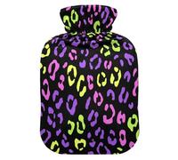 Neon Purple Pink Leopard Pattern hot Bottle Water Bag with Soft Cover, 1L hotwater Bag for Pain Relief, Pain Relief