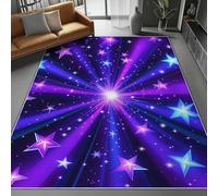 Neon Purple Washable Area Rug 80 x 150 cm, Simple Star Art Illustration Printed Design Short Lint Non-Slip Backing Carpet For Living Room, Open-Plan Lounge Tea Rooms Country Estates Outdoor Rug