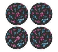 Neon Question Mark Seamless,Round MDF Cork Coasters, Mugs Pad, Cups Mat Set of 4 Drinks Coasters