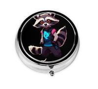 Neon Raccoon Hack Mini Round Pill Box, can be Put into Wallet, Pocket, Light and Convenient, 3 Compartment Pill Box, Portable Pill Box,