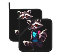 Neon Raccoon Hack Washable Pot Holder Set, Heat Resistant Pot Holder Accessories 2-Piece Set, Cooking Oven Grill Mat, 8 * 8 Inch